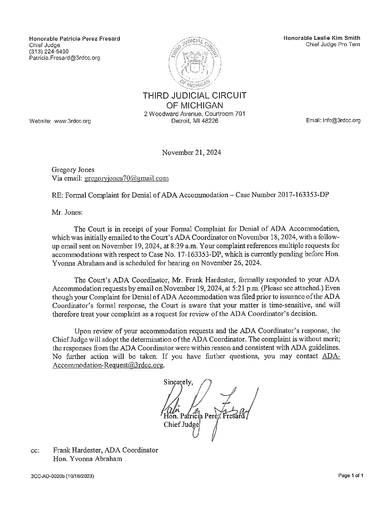 ADA Grievance/Appeal Response, page 2