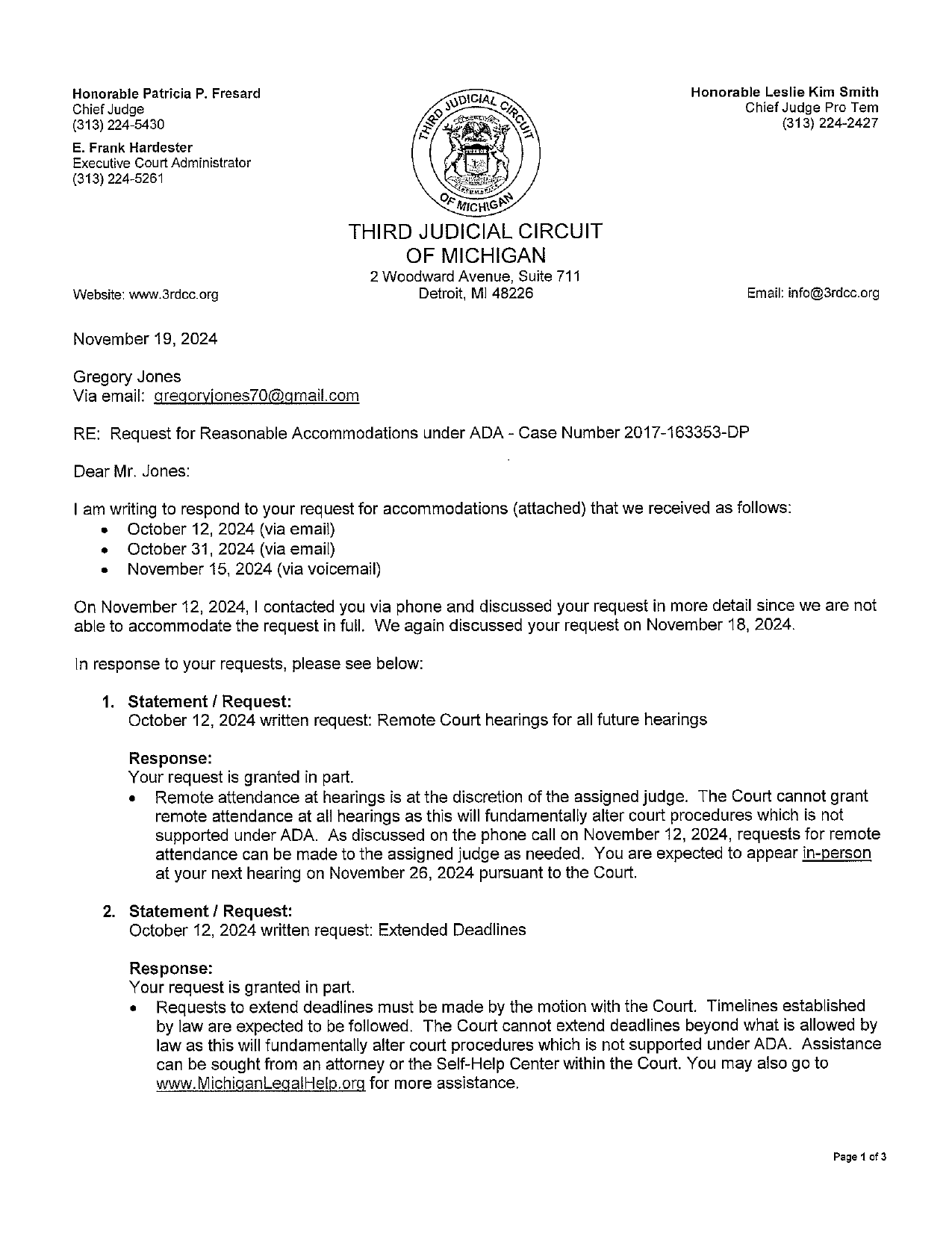 ADA Grievance/Appeal Response, page 3