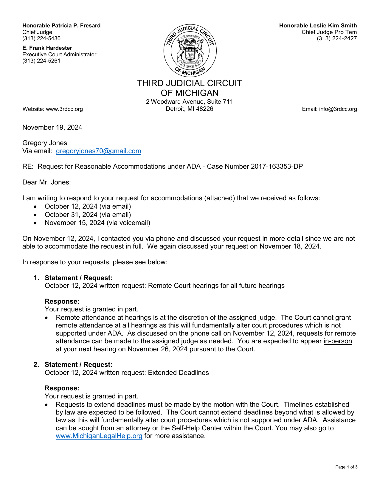 Formal Complaint for Denial of ADA Accommodation response, page 2
