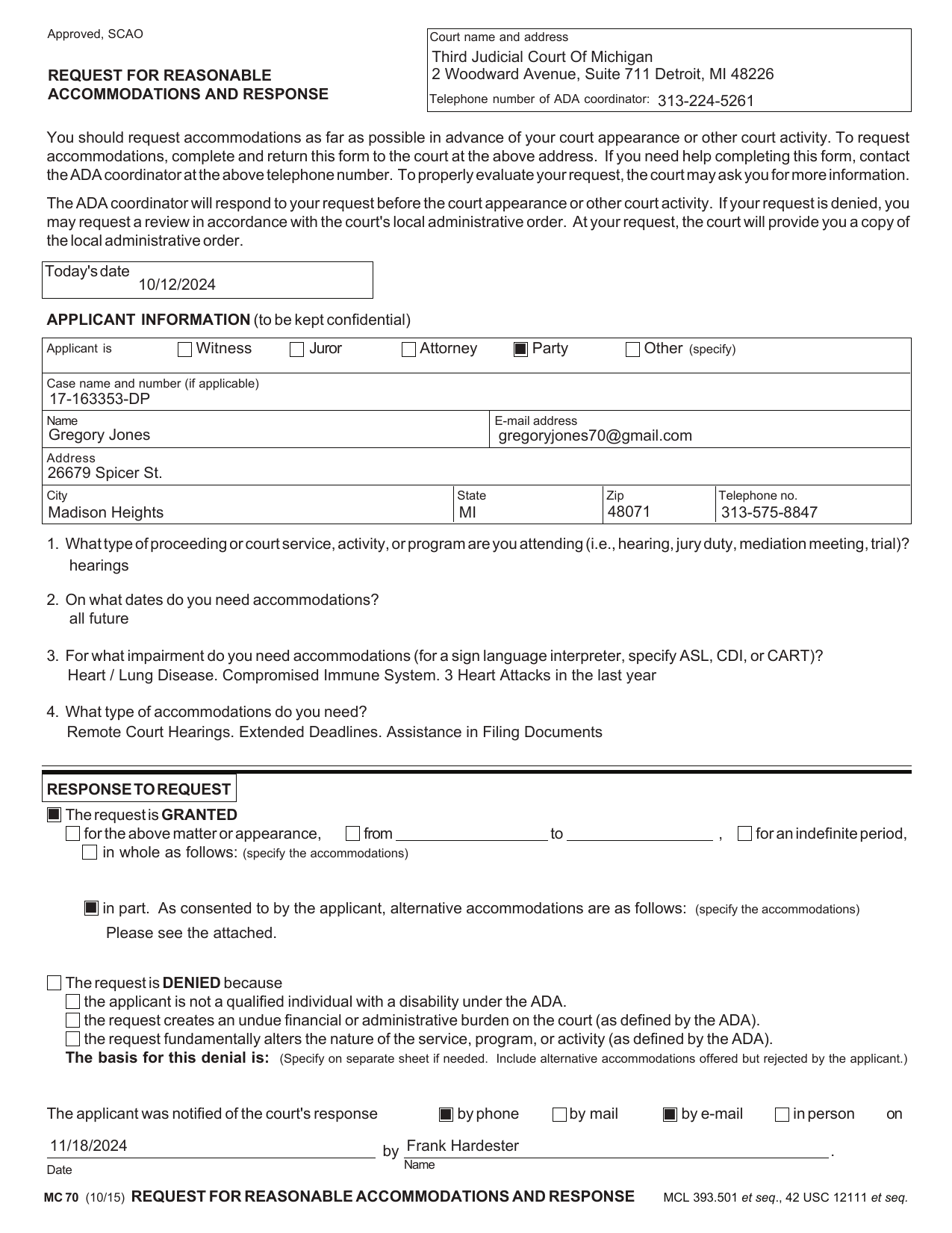 Formal Complaint for Denial of ADA Accommodation response, page 5