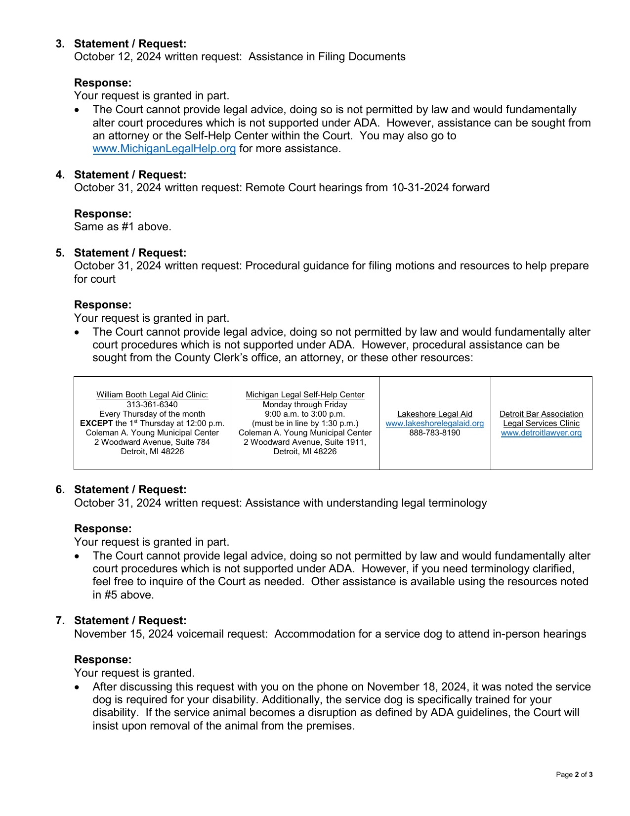 ADA Accommodation Request Response, page 2