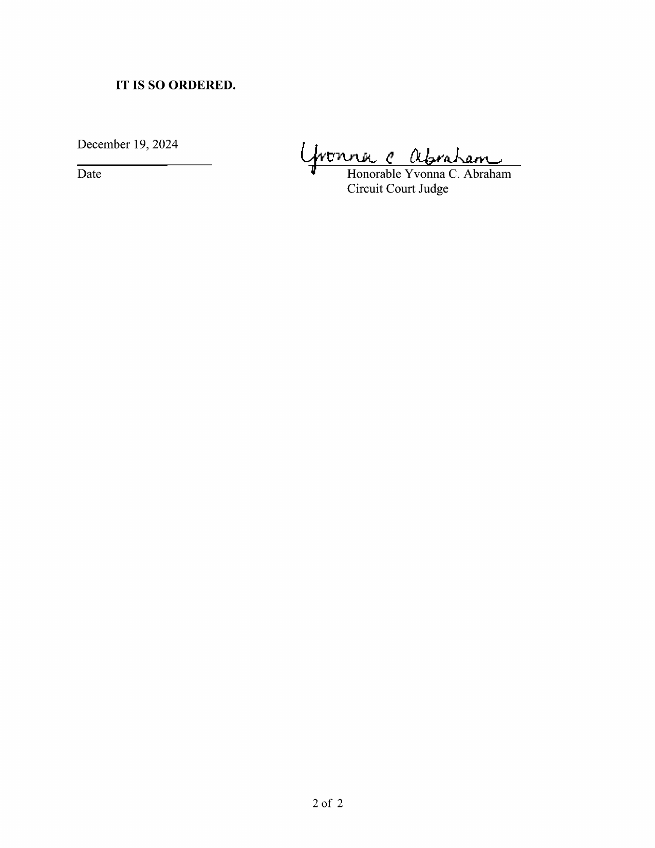 Order Sua Sponte Terminating PPO and Removing PPO from LEIN, page 2, signed by Judge Yvonna C. Abraham, December 19, 2024